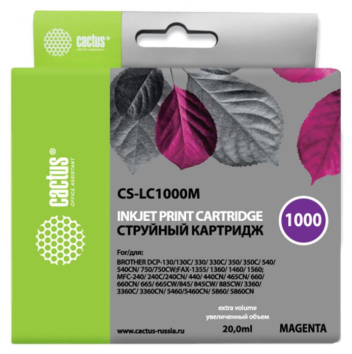 Картридж Cactus струйный CS-LC1000M пурпурный для Brother DCP 130C/330С/MFC-240C/5460CN (20мл) CS-LC1000M CS-LC1000M