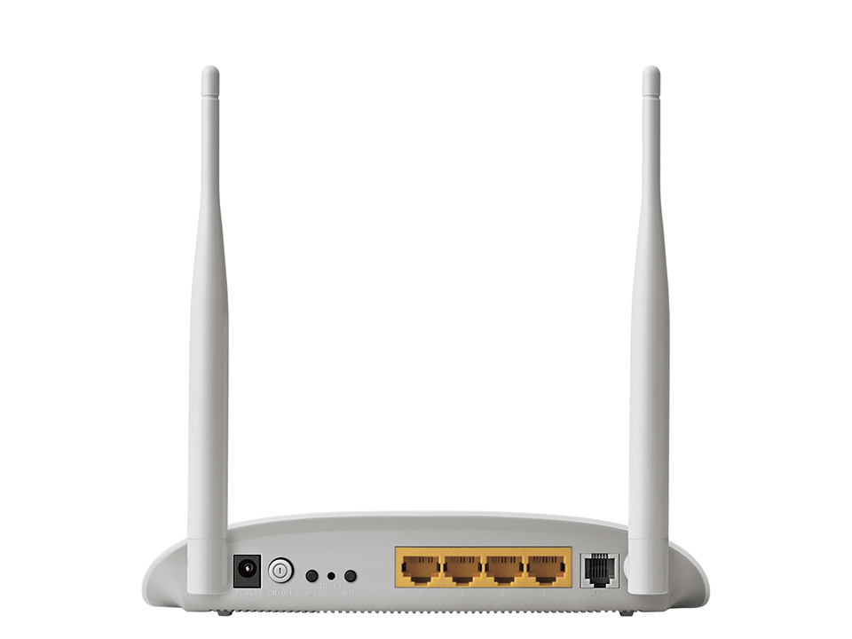 Маршрутизатор TP-Link 300n, модем ADSL2+,Annex A, 802.11b/g/n, 1*RJ11, 4*RJ45 10/10*, 2 съёмн 5 дБи антенны, ADSL-сплиттер TD-W8961ND TD-W8961ND