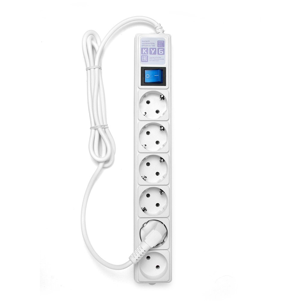 Сетевой фильтр Power Cube SPG(5+1)-16B-1,9М-WHITE 1.9м (6 розеток) белый (коробка)  SPG(5+1)-16B-1,9М SPG(5+1)-16B-1,9М