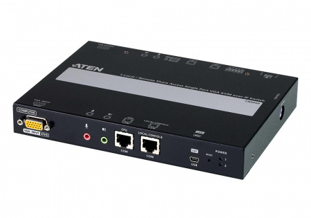 Удлинитель ATEN IP KVM шлюз/extender, KVM+RS232 VGA+USB/PS2, управл, по IP, Rackmount/Desktop, 2x10/100/1000 Base-T, с KVM-шнуром USB 1x1,2м/USB<=>MiniUSB 1,2м,, (Virtual Media;1920x1200 60Hz;Windows/Linux/UNIX/Mac OS X/Sun) CN9000-AT-G CN9000-AT-G