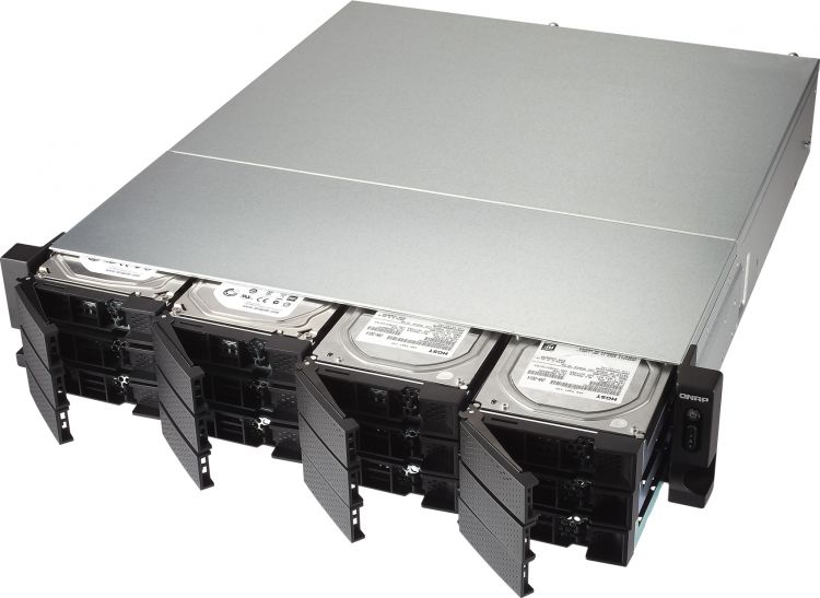 Сетевой RAID-накопитель QNAP 12 отсеков для HDD, 19", два блока питания. Четырехъядерный AMD 2,0 ГГц, 4ГБ TS-1263U-RP-4G TS-1263U-RP-4G