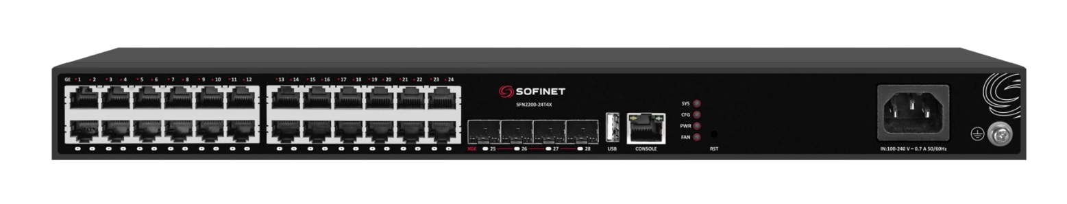 Коммутатор Sofinet  L2+, 24x10/100/1000Mb, RJ45, 4x1/10Gb, SFP+ SFN2200-24T4X SFN2200-24T4X