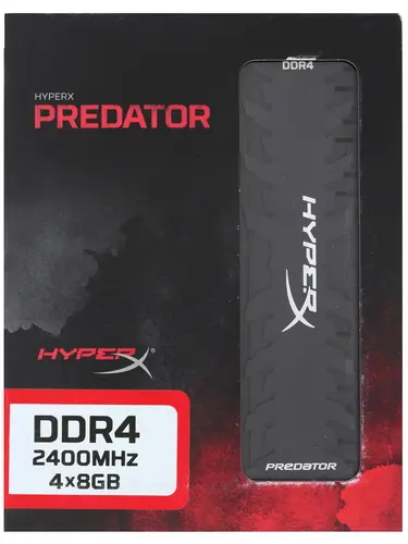Модуль памяти Kingston 32GB DDR4 2400 DIMM XMP HyperX Predator Black Gaming Memory Non-ECC, CL12, 1.35V, Kit (4x8GB), RTL (265842) HX424C12PB3K4/32 HX424C12PB3K4/32