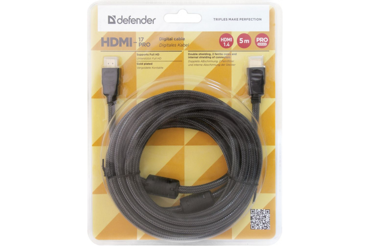 Кабель HDMI Defender HDMI-17PRO HDMI M-M, ver1.4, 5м 87460 87460