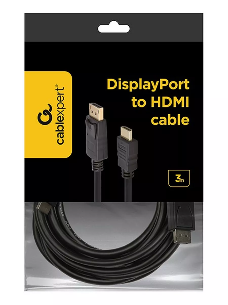 Кабель DisplayPort-HDMI Gembird/Cablexpert 3м, 20M/19M, черный, экран, пакет CC-DP-HDMI-3M CC-DP-HDMI-3M #1