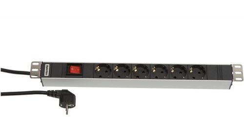 Блок розеток 19", 6 роз., 16А, элект. выкл., 2,5м шнур Hyperline SHT19-6SH-S-2.5EU