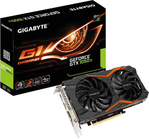 Видеокарта  Gigabyte PCI-E nVidia GeForce GTX 1050TI 4096Mb 128bit GDDR5 1366/7008 DVIx1/HDMIx3/DPx1/HDCP Ret GV-N105TG1 GAMING-4GD GV-N105TG1 GAMING-4GD
