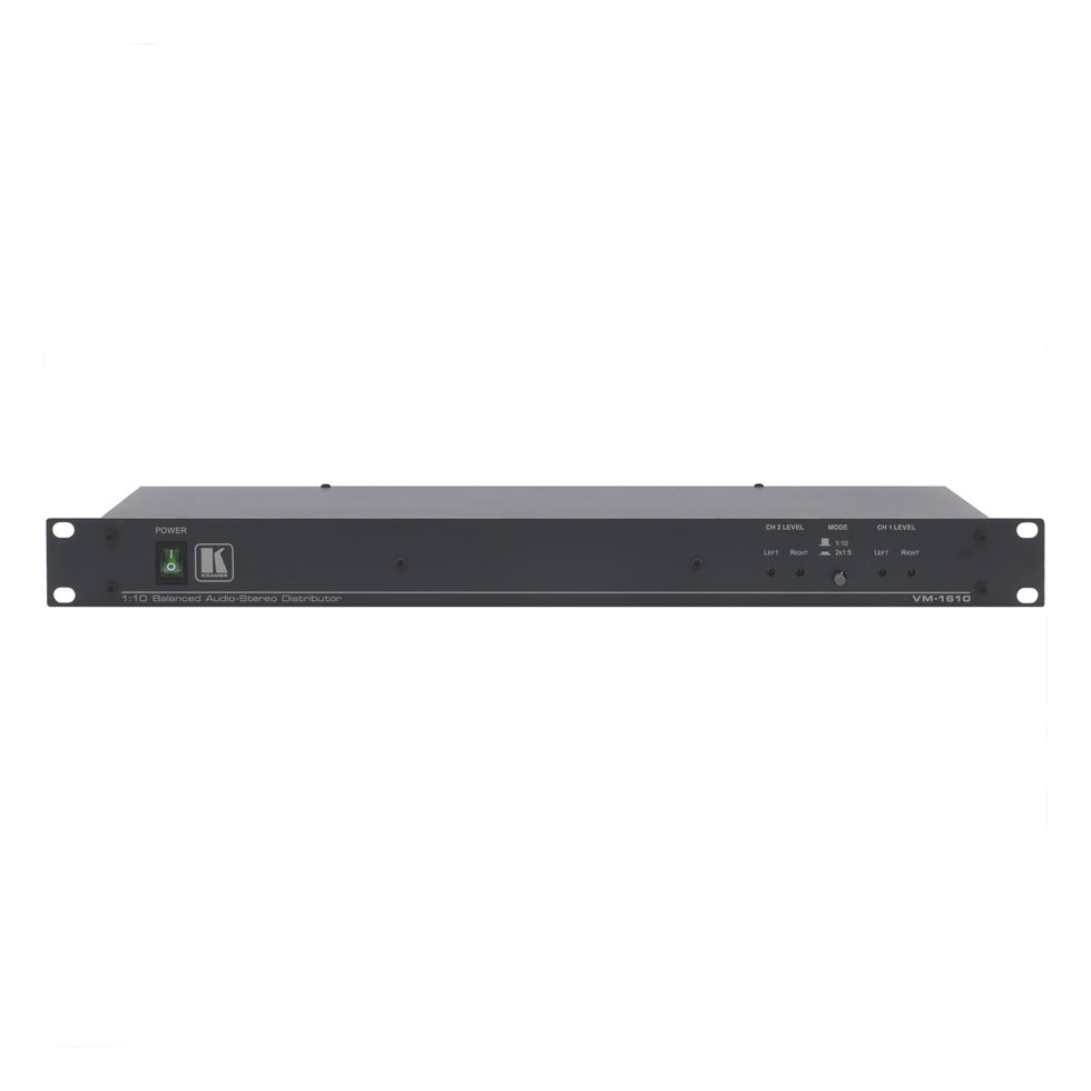Усилитель-распределитель Kramer Electronics VM-1610 19" Rack 1:10 стерео аудио; балансный сигнал, регулировка уровня, режим двух распределителей 1:5 11-0450020 11-0450020