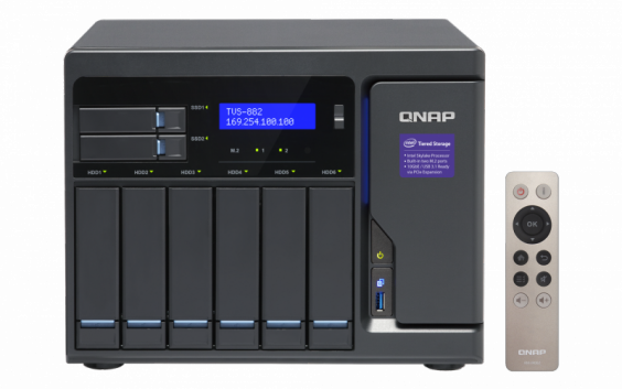 Сетевой RAID-накопитель QNAP 6 отсеков 3,5", 2 отсека 2,5", 2 слота M.2, 3 HDMI-порта. Intel Core i3-6100 3,7 ГГц, 8 ГБ DDR4 TVS-882-I3-8G TVS-882-I3-8G