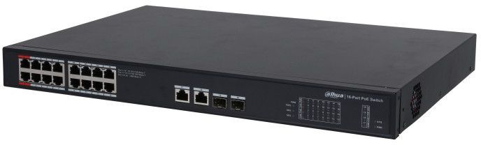 Коммутатор Dahua 16-портовый управляемый гигабитный с PoE, уровень L2 Порты: 16 RJ45 10/100/1000Мбит/с (PoE/PoE+/Hi-PoE), 2 RJ45 10/100/1000Мбит/с DH-PFS3220-16GT-190 DH-PFS3220-16GT-190