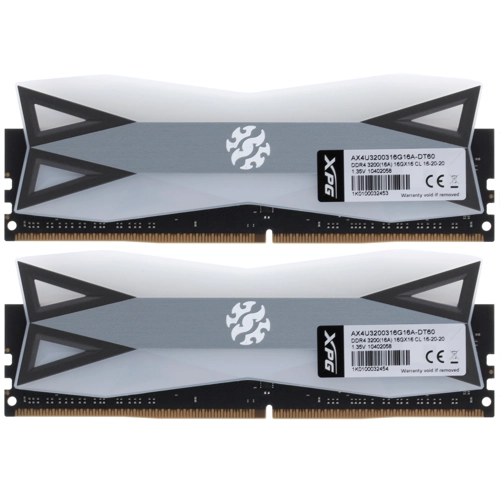 Модуль памяти ADATA 32GB DDR4 3200 DIMM XPG SPECTRIX D60G RGB Grey Gaming Memory Non-ECC, CL16, 1.35V, 1024x8, Kit (2x16GB), RTL (775111) AX4U3200316G16A-DT60 AX4U3200316G16A-DT60