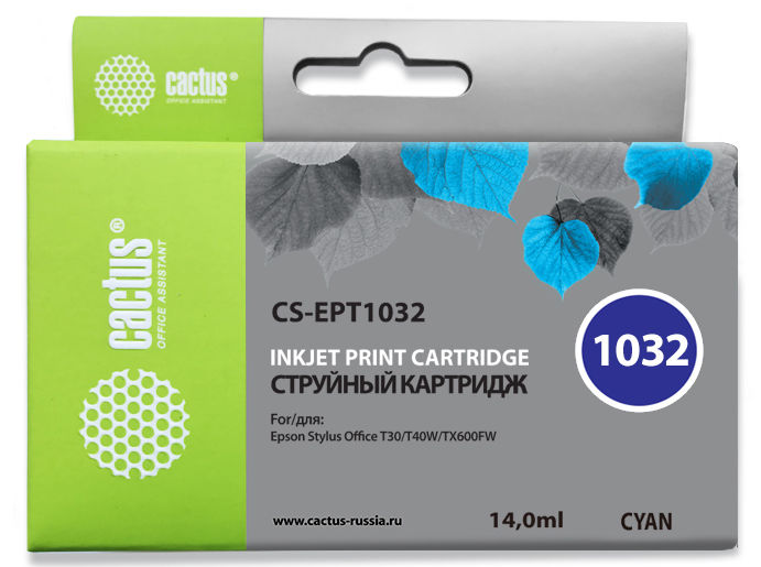 Картридж Cactus струйный CS-EPT1032 голубой для Epson Stylus Office T1100/TX510/TX510fn/TX550/TX550w CS-EPT1032 CS-EPT1032