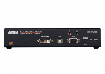 Удлинитель-передатчик ATEN KVM USB DVI-I+AUDIO+RS232, 100м, UTP/10км, SM точка-точка/неогранич, в пределах LAN, 1xUTP/2xОптич,волокна SFP(LC);GbE (TCP/IP;IGMP), 2x(DVI-I+USB A-тип+2xMINIJACK+DB9)+USB B-тип,,, DC 5V, (доступ по IP) KE6900AiT-AX-G KE6900AiT-AX-G