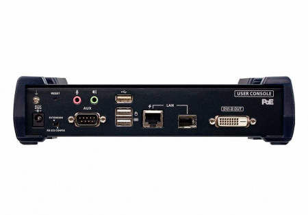 Удлинитель-передатчик ATEN KVM USB DVI-D+AUDIO+RS232, 100м, UTP/10км, SM точка-точка/неогранич, в пределах LAN, 1xUTP/2xОптич,волокна SFP(LC);GbE (TCP/IP;IGMP), DVI-D+4xUSB A-тип+2xMINI JACK+DB9,,, PoE, (макс,разр,2560х2048) KE6912R-AX KE6912R-AX