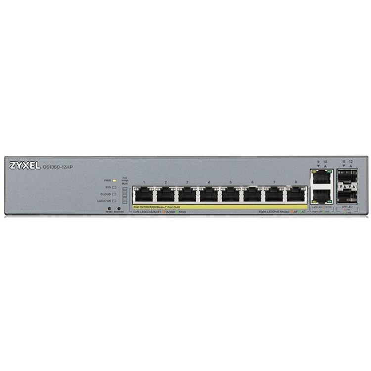 Коммутатор Zyxel GS1350-12HP L2 PoE + switch for IP cameras, 10xGE (8xPoE +), 2xSFP, PoE budget 130 W, power transmission distance up to 250 m, auto-reloading of GS1350-12HP-EU0101F GS1350-12HP-EU0101F #3