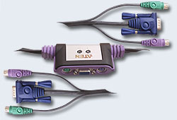 KVM переключатель ATEN VGA/SVGA+KBD+MOUSE, 1> 2 блока/порта PS2, со встр. KVM-шнурами PS/2 2x1.2м CS62A-A7 CS62A-A7