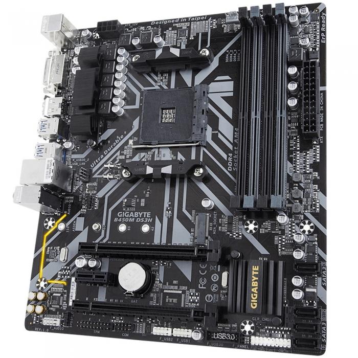 Материнская плата Gigabyte AM4, AMD B450, 4xDDR4-3200 МГц, 2xPCI-Ex16, аудио 7.1, Micro-ATX B450M DS3H B450M DS3H