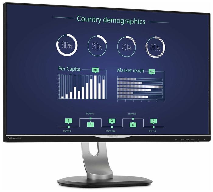Монитор Philips 25" 2560x1440 AH-IPS W-LED 16:9 14(5)ms VGA DVI-D HDMI DP USB 3.0 20M:1 178/178 350cd HAS Pivot Speakers Silver/Black 258B6QUEB/00 258B6QUEB/00