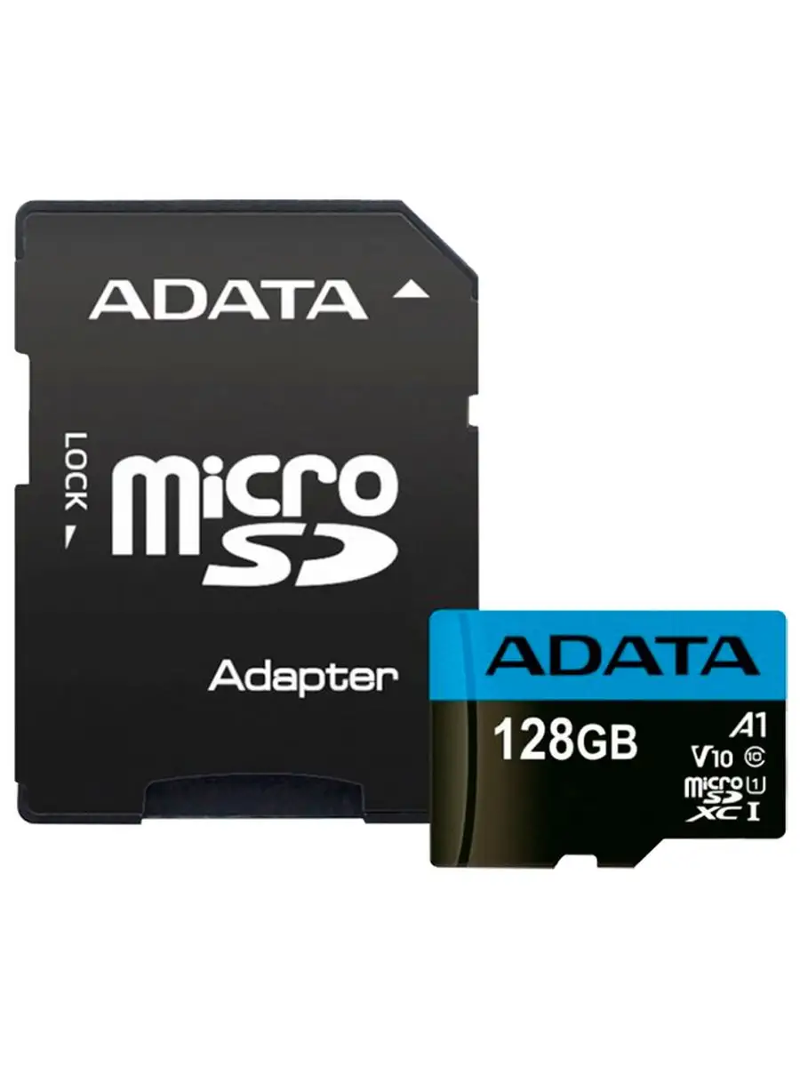 Карта памяти ADATA AUSDX128GUICL10A1-RA1 microSDXC 128GB,Class 10,UHS-I,A1,100/25 MB/s,SD адаптер AUSDX128GUICL10A1-RA1 AUSDX128GUICL10A1-RA1