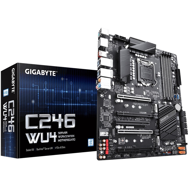 Материнская плата Gigabyte , Socket 1151, Intel®C246, 4xDDR4-2666, DP+DP, 4xPCI-Ex16, 1xPCI, 8xSATA3(RAID 0,1,5,10), 2xM.2, 8 Ch Audio, 2xGLan, (2+2)xUSB2.0, (5+2)xUSB3.1, 1xUSB3.1 Type-C™, 1xPS/2, ATX, RTL C246-WU4 C246-WU4