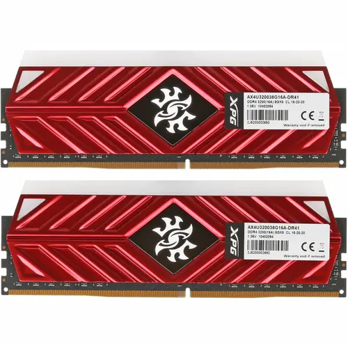 Модуль памяти ADATA 16GB DDR4 3200 DIMM XPG SPECTRIX D41 RGB Red Gaming Memory Non-ECC, CL16, 1.35V, 1024x8, Kit (2x8GB), RTL (775258) AX4U320038G16A-DR41 AX4U320038G16A-DR41