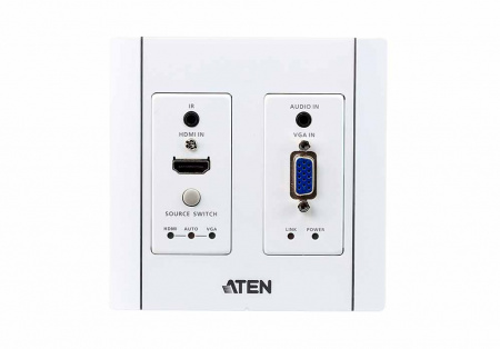 Удлинитель-передатчик ATEN HDMI HDBase-T+VGA+AUDIO+RS232+IR, 100 метр,, 1xUTP Cat5e, HDMI+HDDB15+3-контак,клемма+2xMINIJACK, F, ~, DC 5,3V, (макс,разр,4096x2160/3840x2160 60Hz 4:2:0/30Hz 4:4:4 70м Cat5e/6;100м Cat6a/1080p 100м Cat 5e/6a) VE2812AUST-A VE2812AUST-AT-G