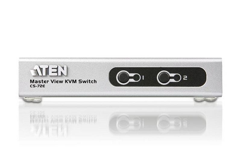 KVM переключатель ATEN VGA/SVGA+KBD+MOUSE, 1> 2 блока/порта PS/2, c KVM-шнурами PS/2 2х1.2м, (DDC2B+электростр.) CS72ECZ-AT CS72ECZ-AT