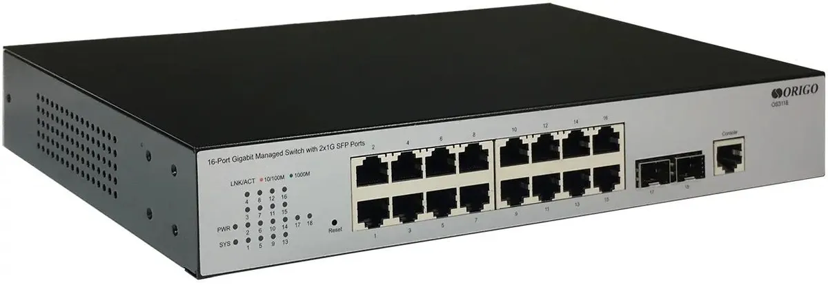 Коммутатор ORIGO L2, 16x1000Base-T, 2x1000Base-X SFP, RJ45 Console, 19'' w/brackets  OS3118/A2A OS3118/A2A