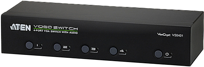 KVM переключатель ATEN VGA/SVGA+AUDIO, 4> 1 монитор, без шнуров, порт RS232 для управления и подкл.устройств VS0401-AT-G VS0401-AT-G