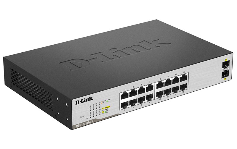 DGS-1100-18 Коммутатор D-Link DGS-1100-18 16-port 10/100/1000Base-T + 2 Gigabit SFP ports DGS-1100-18