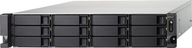 Сетевой RAID-накопитель QNAP 12 отсеков для HDD, 19", два блока питания. Четырехъядерный AMD 2,0 ГГц, 4ГБ TS-1263U-RP-4G TS-1263U-RP-4G