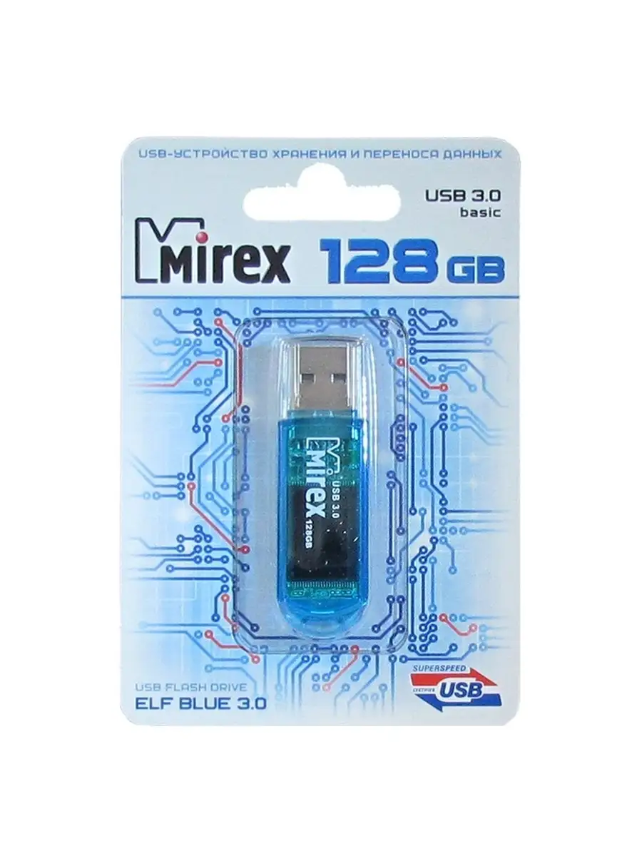 Флеш накопитель Mirex 13600-FM3BE128 128GB,Elf,USB 3.0,синий 13600-FM3BE128 13600-FM3BE128