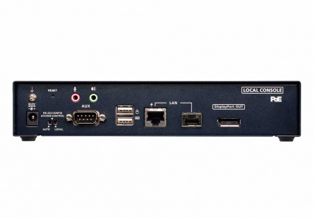 Удлинитель-передатчик ATEN KVM USB HDMI+AUDIO+RS232, 10км при прямом подкл через SFP модуль/неогранич, через switch, 1xUTP Cat5e, 2xDP+2xUSB A-тип+USB B-тип+4xMINI JACK+2xDB9+SFP,11xF+M, спец,шнур, PoE, (макс,разр,3840x2160) KE9952T-AX KE9952T-AX