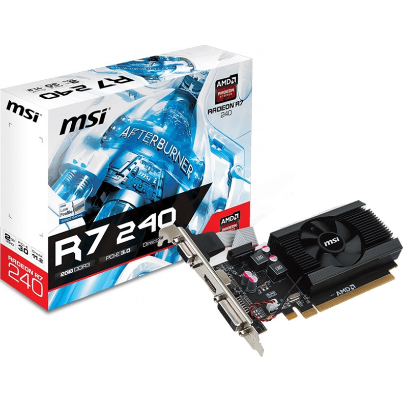 Видеокарта MSI PCI-E R7 240 2GD3 64b LP AMD Radeon R7 240 2048Mb 64bit DDR3 600/1600 DVIx1/HDMIx1/CRTx1/HDCP Ret low profile, R7 240 2GD3 64B LP R7 240 2GD3 64B LP