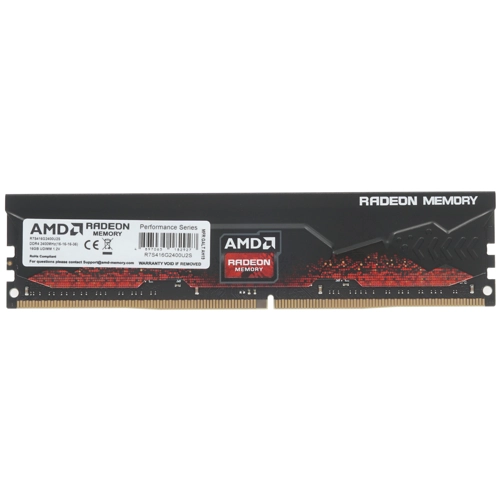 Модуль памяти AMD 16GB Radeon™ DDR4 2400 DIMM R7 Performance Series Black Gaming Memory Non-ECC, CL16, 1.2V, Heat Shield, RTL R7S416G2400U2S R7S416G2400U2S