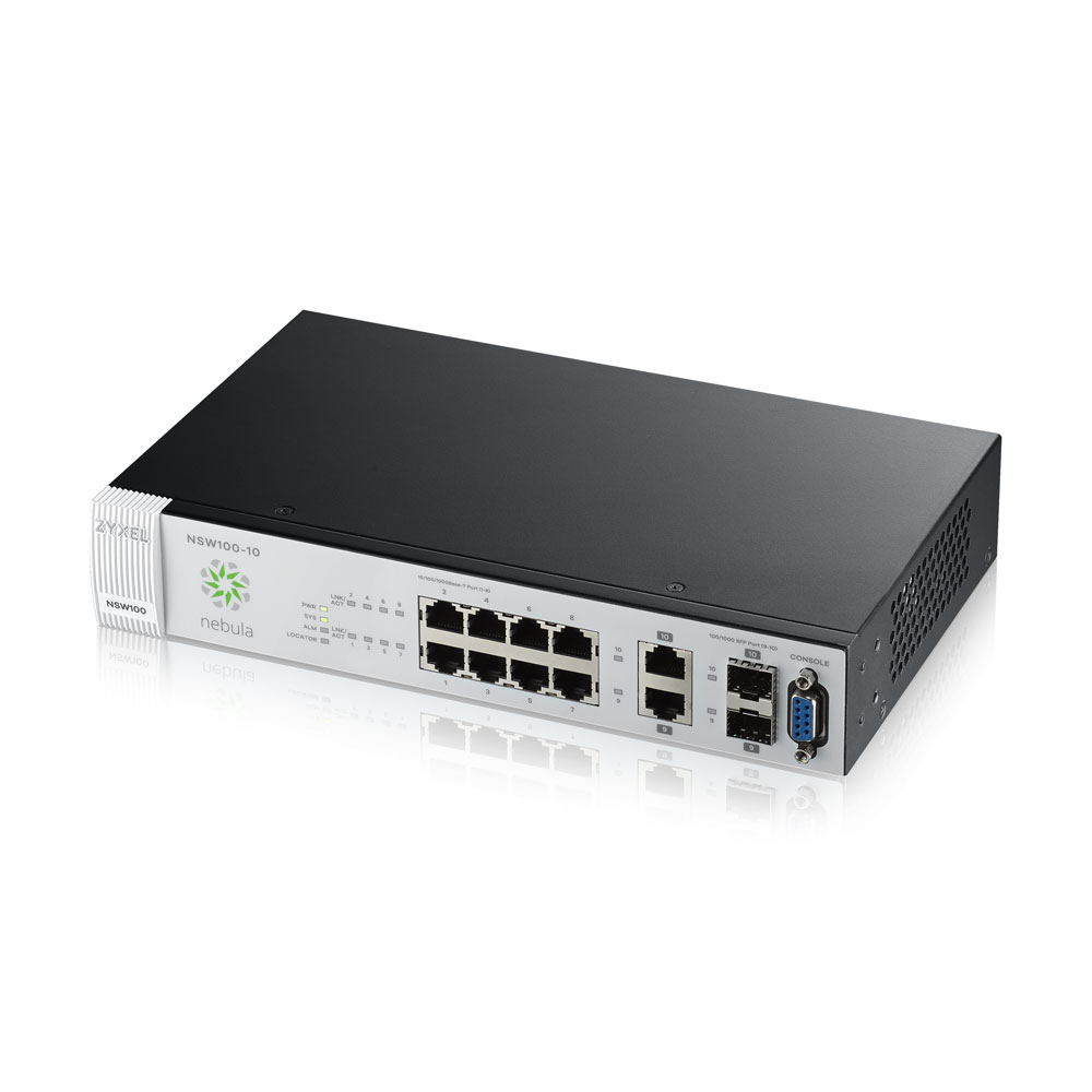 Коммутатор ZYXEL Nebula NSW100-10 с упралением в облаке, 8xGE, 2xCombo (SFP/RJ-45) NSW100-10-EU0101F NSW100-10-EU0101F
