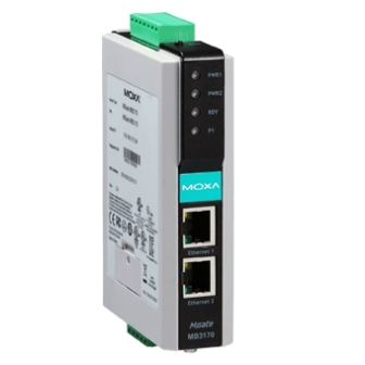 Конвертер MOXA 1-портовый преобразователь Modbus RTU/ASCII (1 x RS-232/422/485) в Modbus TCP (2 x Ethernet, 1 IP-адрес), монтаж на DIN-рейку MGate MB3170 MGate MB3170