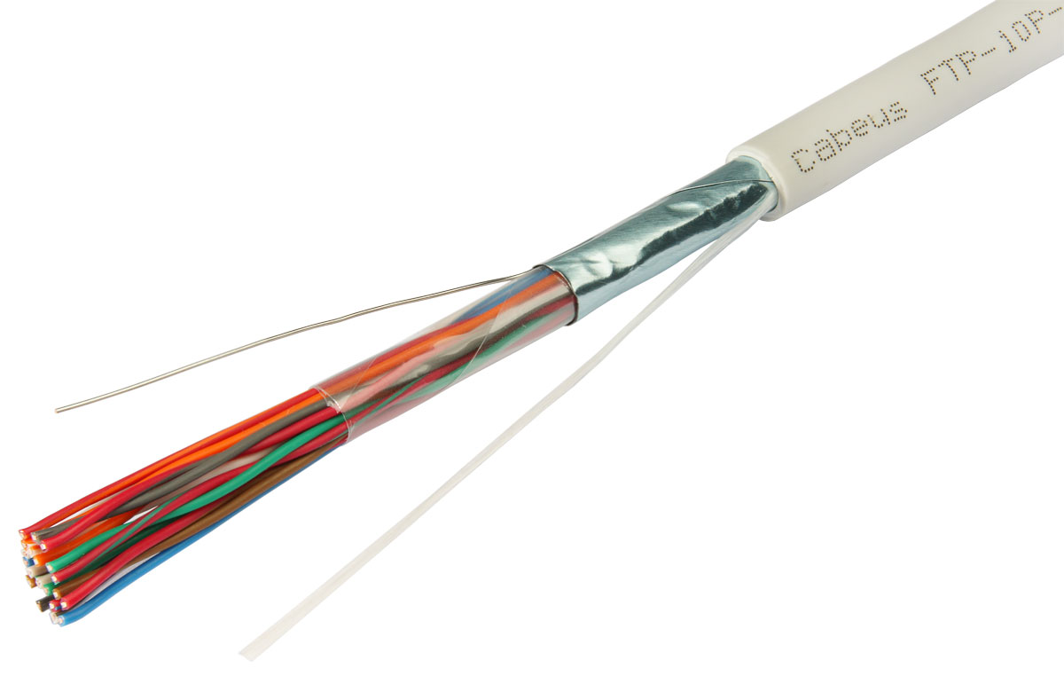 Кабель Cabeus витая пара экранированная FTP (F/UTP), категория 3, 10 пар (24 AWG), одножильный (solid), PVC нг(А)-LS FTP-10P-Cat.3-IN FTP-10P-Cat.3-IN