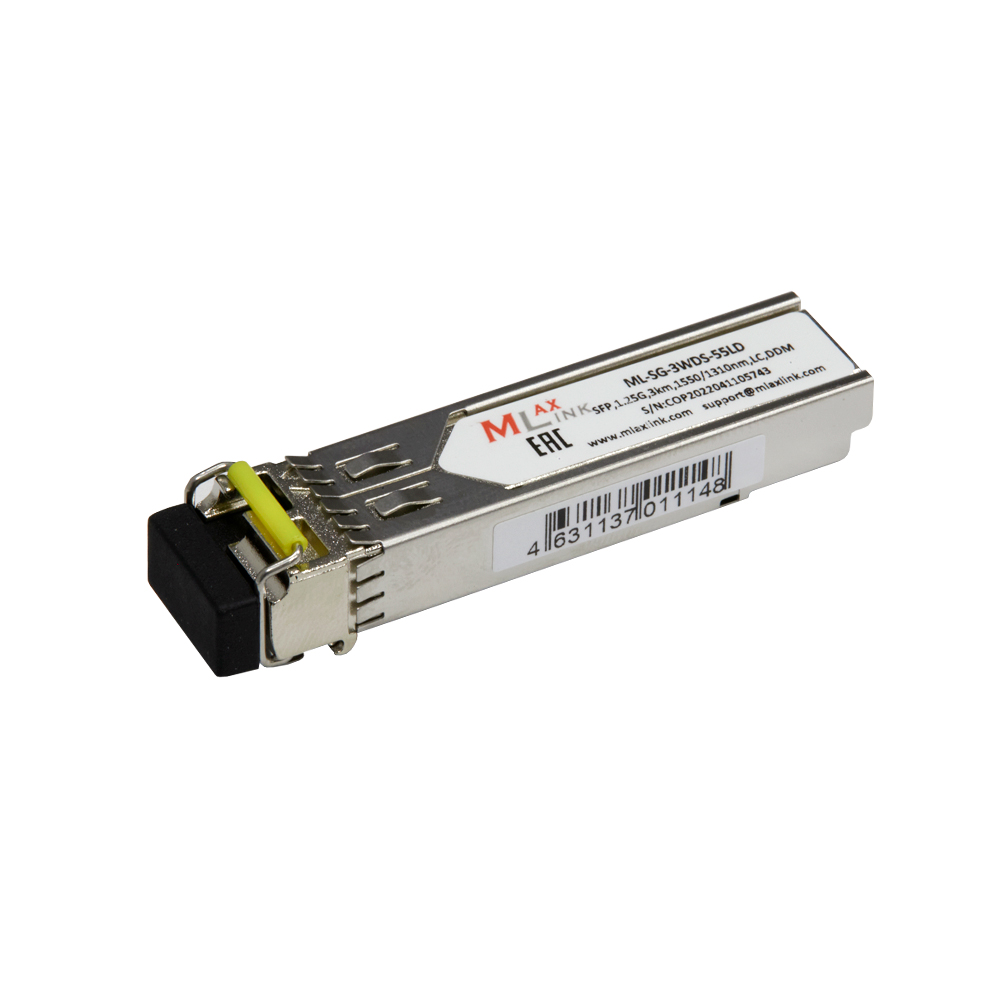 Модуль MlaxLink оптический одноволоконный SFP WDM, 1.25Гб/с, 3км, 1550/1310нм, LC, DDM ML-SG-3WDS-55LD ML-SG-3WDS-55LD