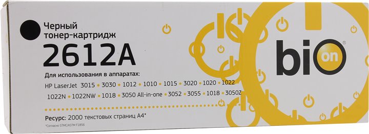 Картридж для HP Laser Jet 1010/1012/1015/3015/3020/3030/1319/3050/3052/3055 (2000 стр)   [Бион] Bion Q2612A PT2612A