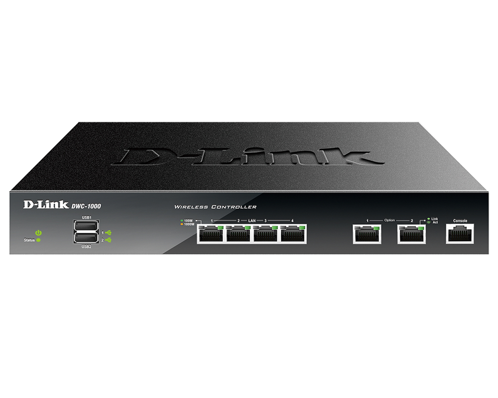 Контроллер D-Link WLAN Controller with 2x 10/100/1000Base-T Option ports, 4x 10/100/1000Base-T LAN ports, manage up to 12/66 Unified APs DWC-1000/C1A DWC-1000/C1A