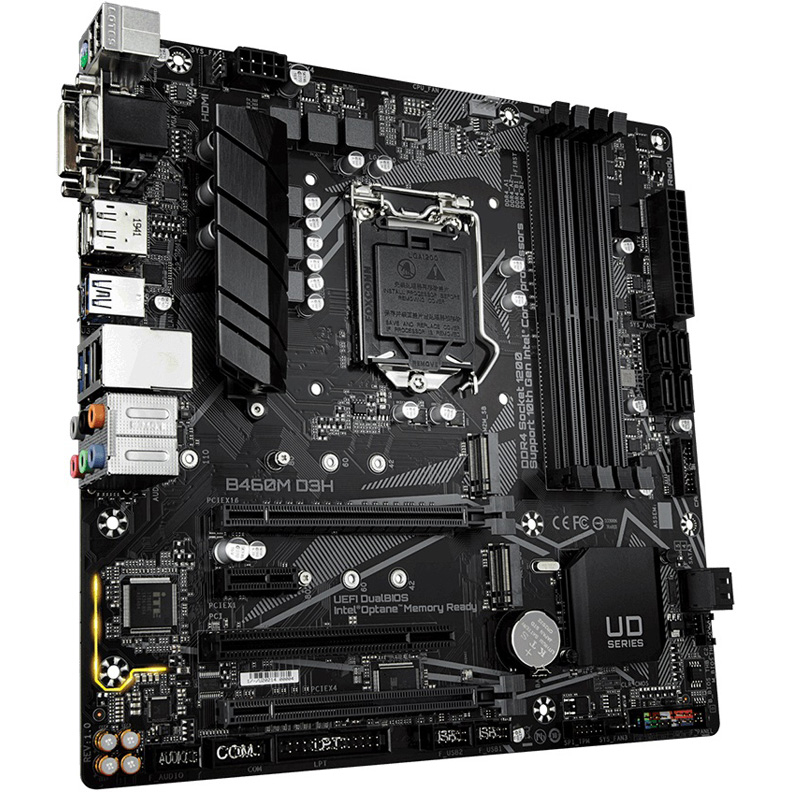 Материнская плата Gigabyte , Socket 1200, Intel®B460, 4xDDR4-2666, D-SUB+DVI-D+HDMI+DP, 2xPCI-Ex16, 1xPCI-Ex1, 1xPCI, 6xSATA3(RAID 0/1/5/10), 2xM.2, 8 Ch Audio, GLan, (2+4)xUSB2.0, (3+2)xUSB3.2, (1+0)xUSB3.2 Type-C™, 1xPS/2, mATX, RTL B460M D3H B460M D3H