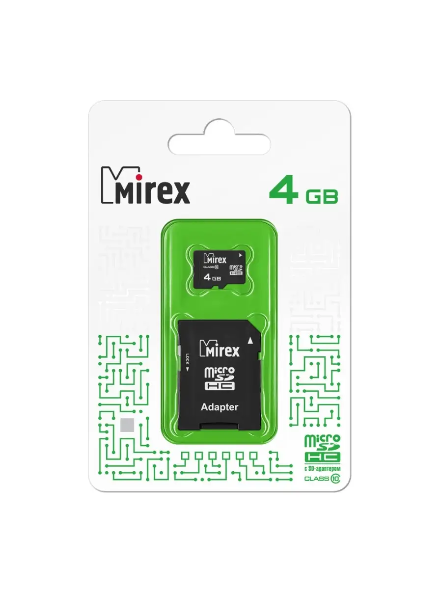 Карта памяти Mirex 13613-AD10SD04 4GB,microSDHC,Class 10,SD адаптер 13613-AD10SD04 13613-AD10SD04