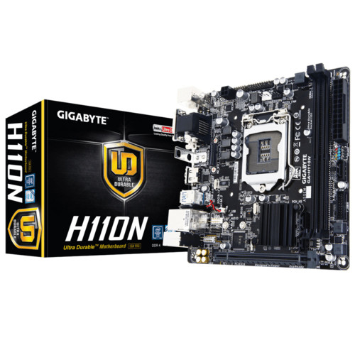 Материнская плата Gigabyte Socket 1151, Intel H110, 2xDDR-4, 7.1CH, 1000 Мбит/с, USB3.0, D-Sub, DVI, HDMI, Mini-ITX GA-H110N GA-H110N GA-H110N