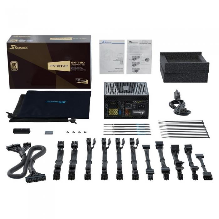 Блок питания Seasonic PRIME GX-750 Active PFC 0.99; Модульный МВ (20+4), 2xCPU(4+4),4xPCI-E(6+2), 10xSATA, 3xMolex, 2xMolex to SATA 3.3 Adapter, fan 135mm, Premium Hybrid Fan Control; КПД>87%,100-240 В, 50-60 Гц, защиты OPP/OVP/UVP/ OCP/OTP/SCP, Ener SSR-750GD2