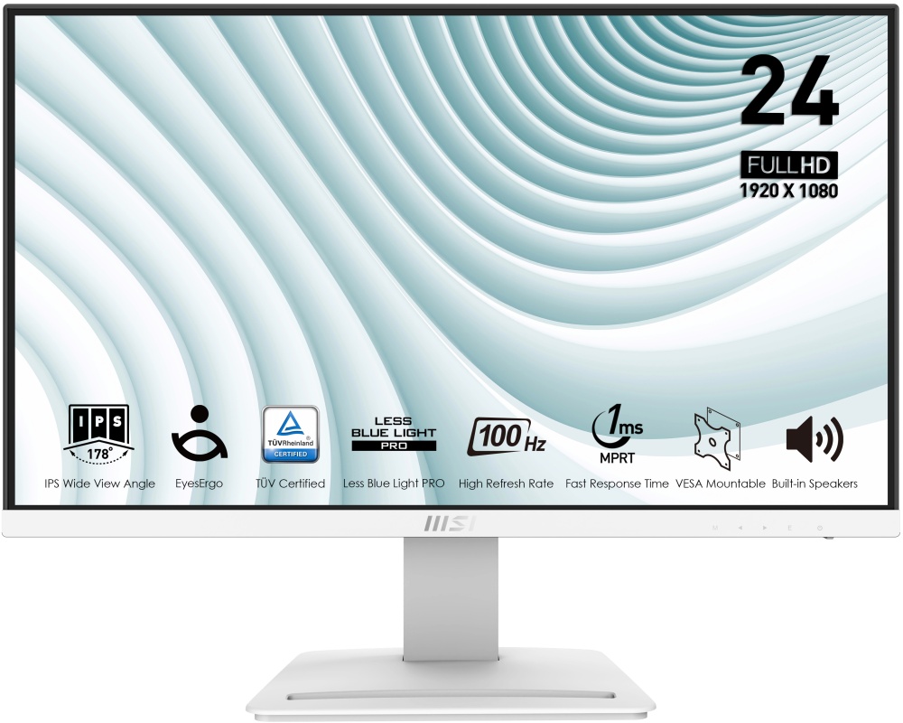 Монитор MSI PRO MP243XW 24.5" 16:9 FHD(1920x1080) IPS Flat,1ms(MPRT),1000:1,100M:1,300nit,178/178,HDMI 1.4, DP 1.2, Speaker,Tilt,VESA,100Hz,White,1y war-ty 9S6-3PB5CH-075 9S6-3PB5CH-075