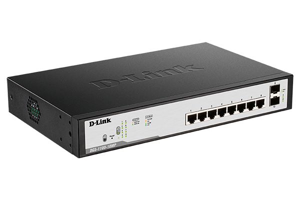 Коммутатор D-Link L2 Smart Switch with 8 10/100/1000Base-T ports and 2 1000Base-X SFP ports (8 PoE ports 802.3af/802.3at(30 W), PoE Budget 130 W) DGS-1100-10MP/C1A DGS-1100-10MP/C1A