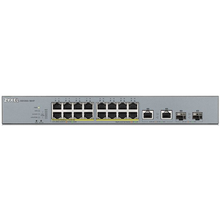 Коммутатор Zyxel GS1350-18HP L2 PoE + switch for IP cameras, 16xGE PoE +, 2xCombo (SFP / RJ-45), PoE budget 250 W, power transmission distance up to 250 m, auto- GS1350-18HP-EU0101F GS1350-18HP-EU0101F