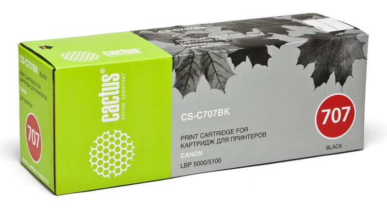 Тонер-картридж Cactus CS-C707BK черный для Canon LBP i-Sensys 5000/5100 (2500стр.) CS-C707BK CS-C707BK