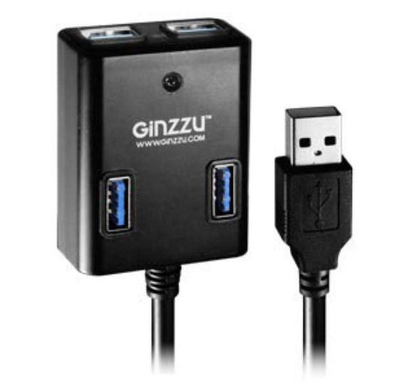 Разветвитель Ginzzu  черный/ USB 3.0/4 порта, БП  GR-384UAB GR-384UAB